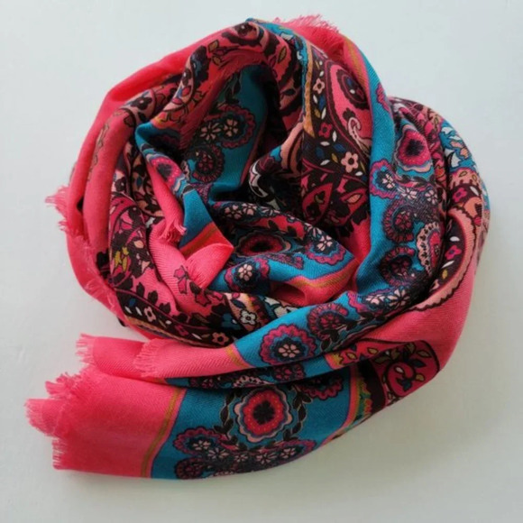 Loft Paisley Oversized Square Scarf Pink Womans OS - Picture 2 of 7